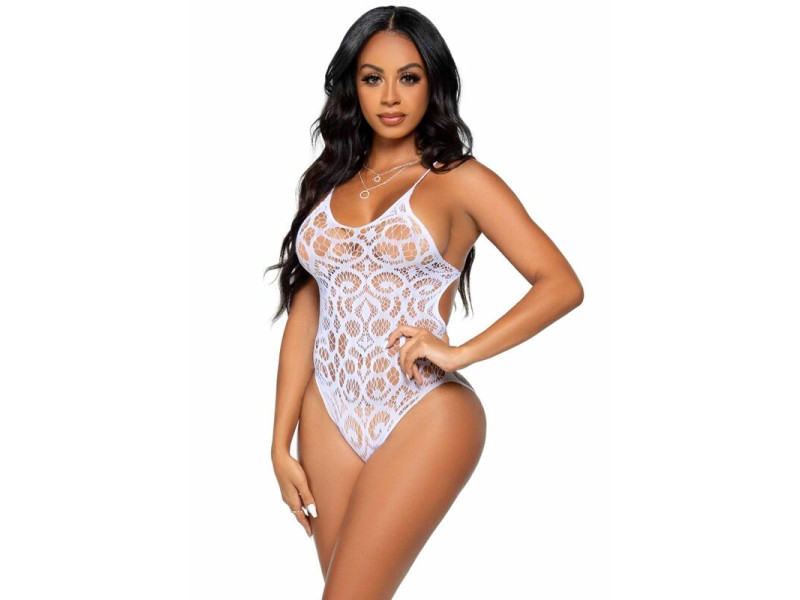 LEG AVENUE - SEAMLESS SCROLL LACE TEDDY - WHITE