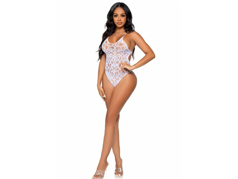 LEG AVENUE - SEAMLESS SCROLL LACE TEDDY - WHITE