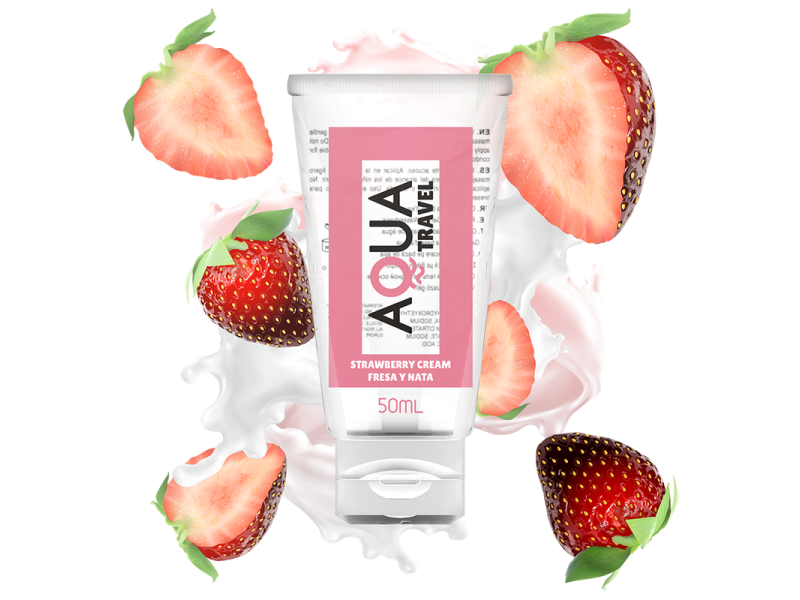 AQUA TRAVEL - STRAWBERRY CREAM FLAVOUR WATERBASED LUBRICANT - 50 ML