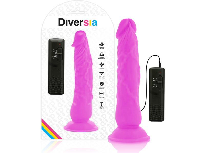 DIVERSIA - FLEXIBLE VIBRATING DILDO PURPLE 21 CM -O- 4.9 CM