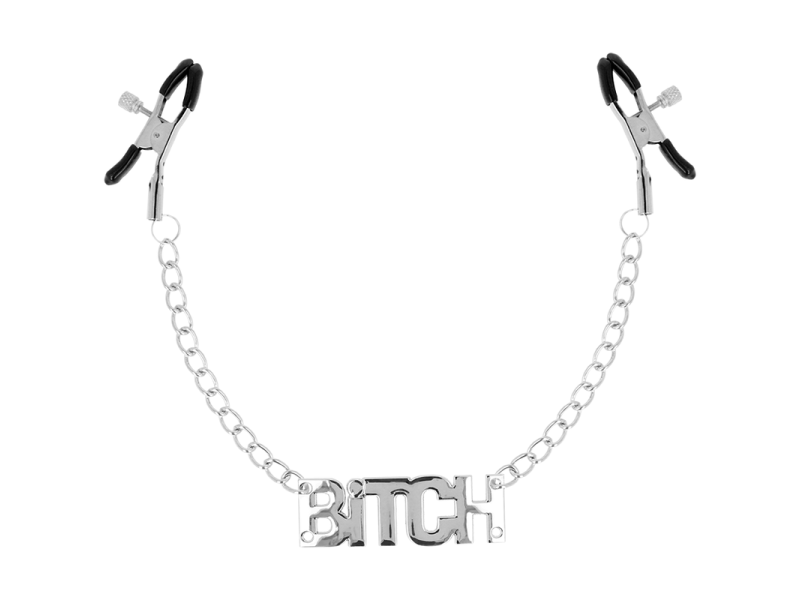 OHMAMA FETISH NIPPLE CLAMPS WITH CHAINS - BITCH