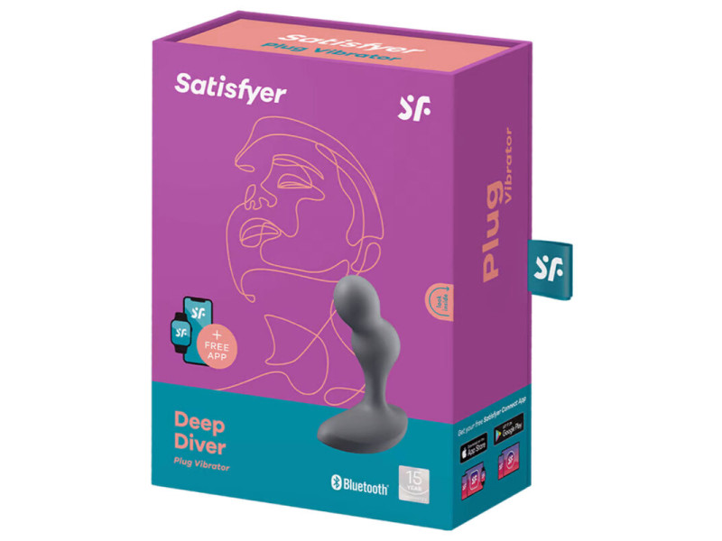 SATISFYER - DEEP DIVER VIBRATING PLUG APP GREY