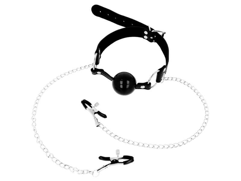 OHMAMA FETISH BLACK BALL GAG WITH NIPPLE CLAMPS