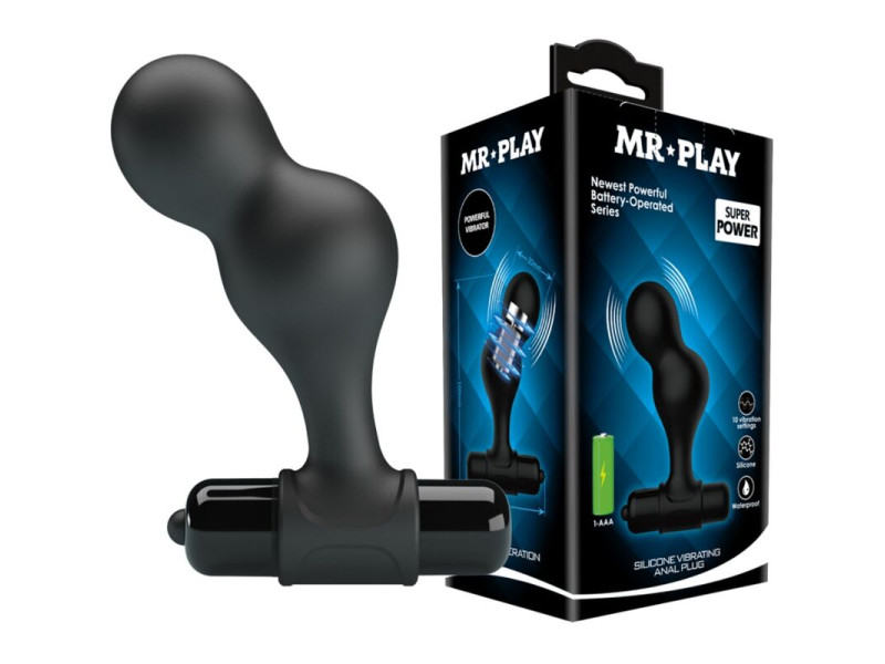 MR PLAY - BLACK SILICONE VIBRATOR ANAL PLUG