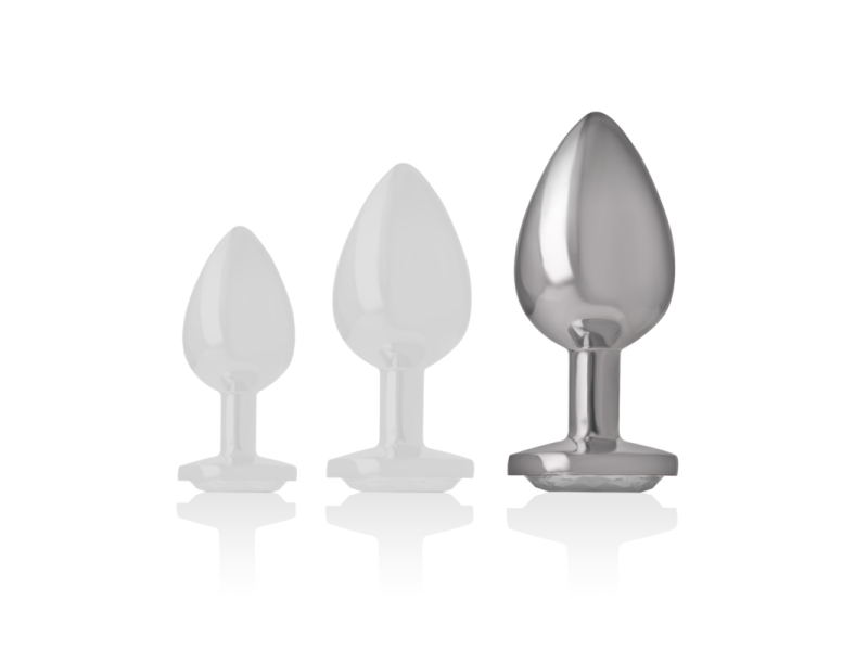 INTENSE - ALUMINUM METAL ANAL PLUG WITH SILVER CRYSTAL SIZE L