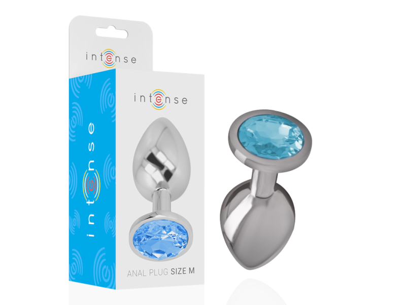 INTENSE - ALUMINUM METAL ANAL PLUG WITH BLUE GLASS SIZE M