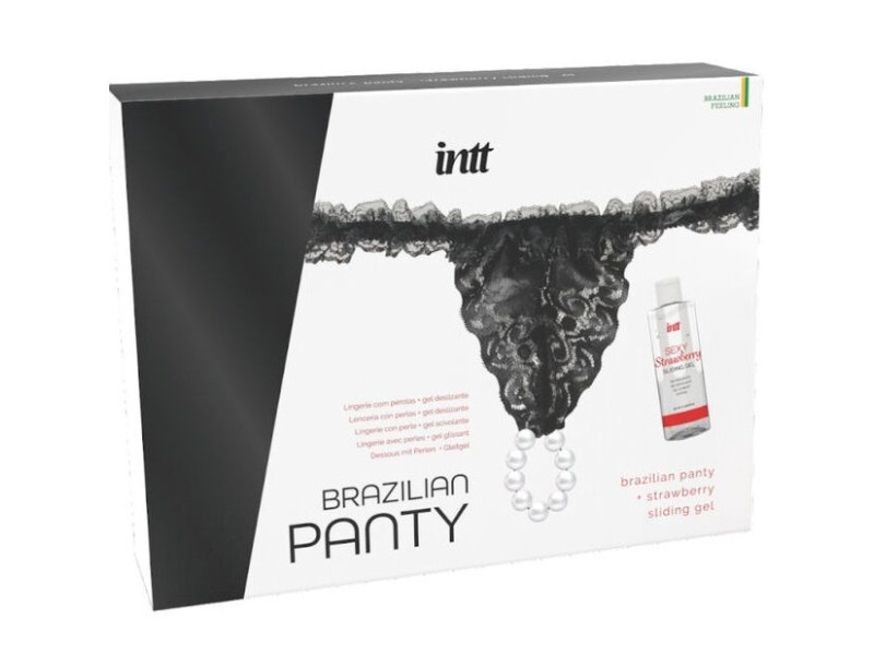 INTT RELEASES - BRAZILIAN BLACK PANTY WITH PEARLS AND LUBRICANT GEL 50 ML