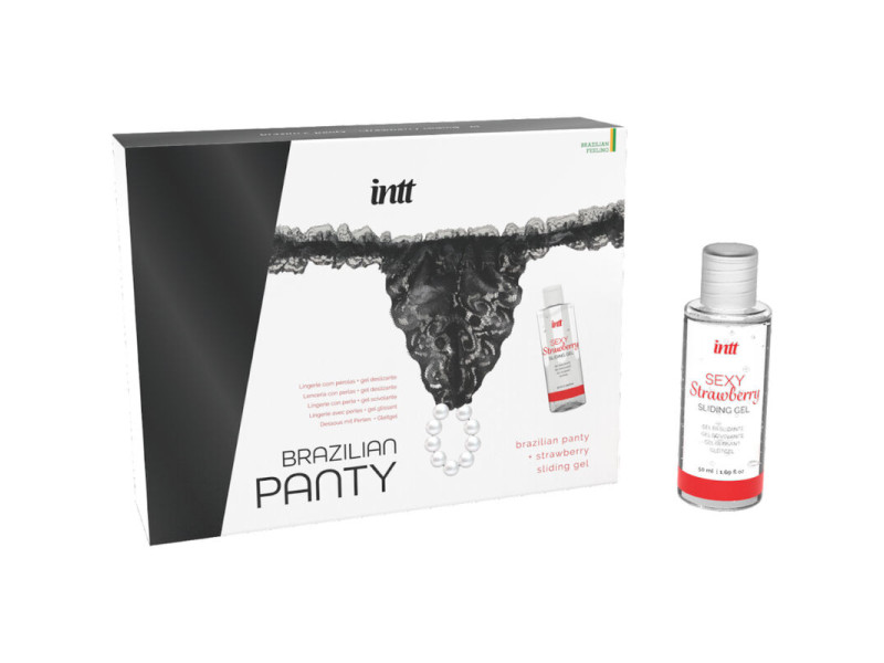 INTT RELEASES - BRAZILIAN BLACK PANTY WITH PEARLS AND LUBRICANT GEL 50 ML