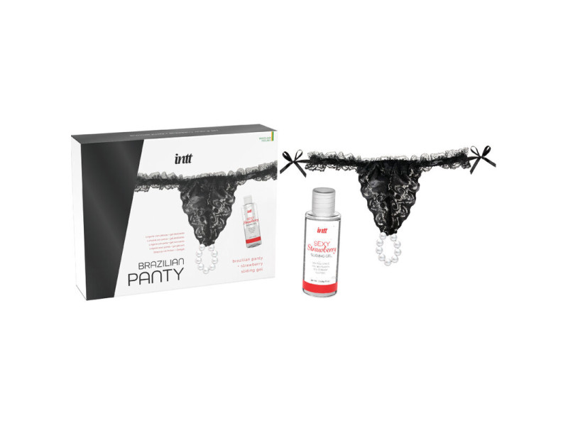 INTT RELEASES - BRAZILIAN BLACK PANTY WITH PEARLS AND LUBRICANT GEL 50 ML