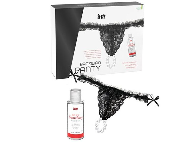 INTT RELEASES - BRAZILIAN BLACK PANTY WITH PEARLS AND LUBRICANT GEL 50 ML