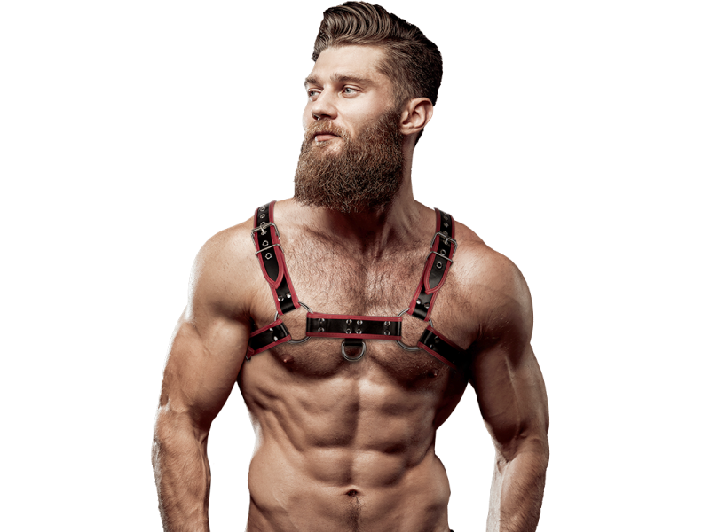 FETISH SUBMISSIVE ATTITUDE - MEN´S ECO-LEATHER CHEST HARNESS BLACK/RED