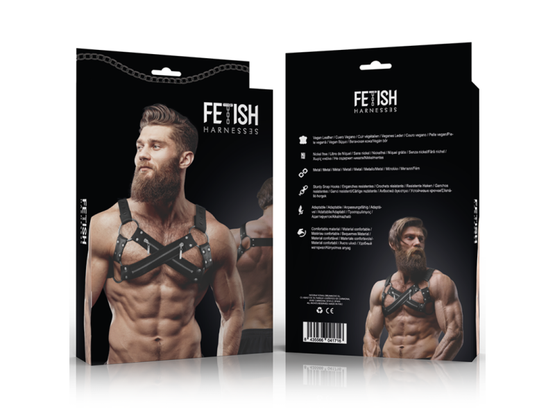 FETISH SUBMISSIVE ATTITUDE - ADJUSTABLE NEOPRENE CROSS-OVER CHEST BULLDOG HARNESS WITH ZIPPERS FOR MEN