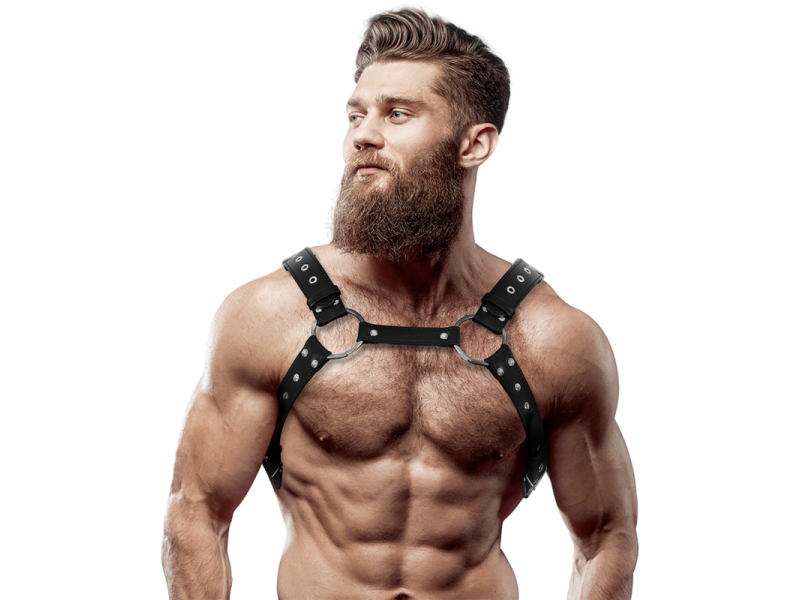 FETISH SUBMISSIVE ATTITUDE - MEN´S ECO-LEATHER CHEST HARNESS WITH STUDS