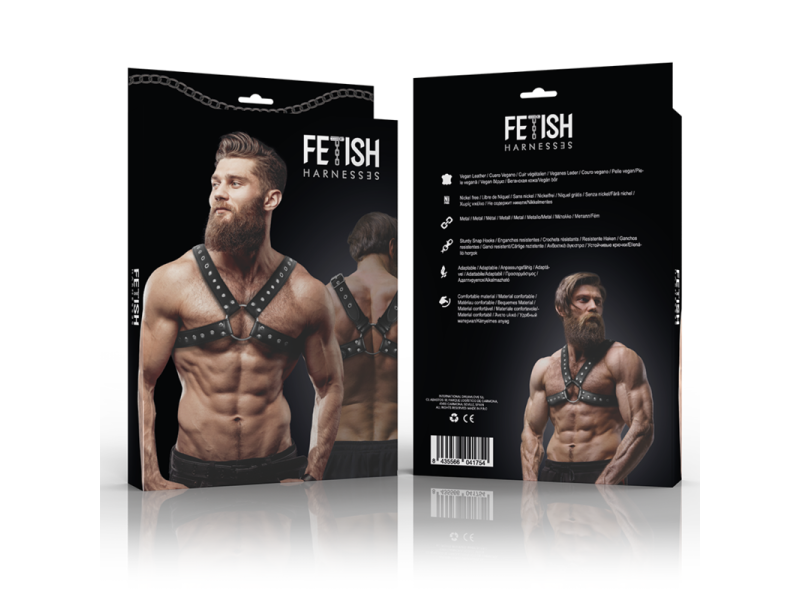 FETISH SUBMISSIVE ATTITUDE - MEN´S CROSS-OVER ECO-LEATHER CHEST HARNESS WITH STUDS