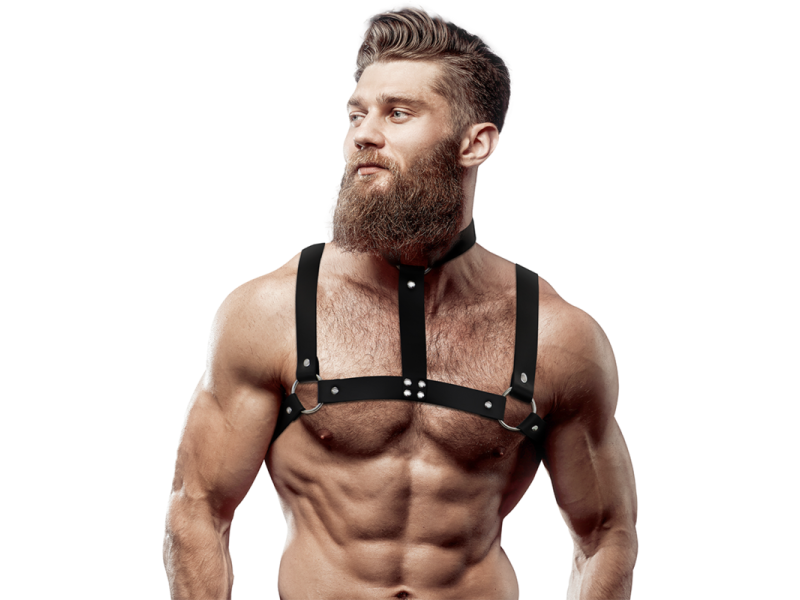 FETISH SUBMISSIVE ATTITUDE - ADJUSTABLE ECO-LEATHER CHEST HARNESS WITH NECKLACE FOR MEN