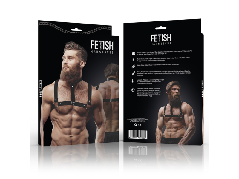 FETISH SUBMISSIVE ATTITUDE - ADJUSTABLE ECO-LEATHER CHEST HARNESS WITH NECKLACE FOR MEN