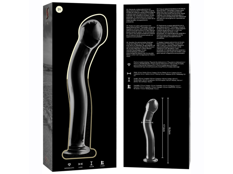 NEBULA SERIES BY IBIZA - MODEL 18 DILDO BOROSILICATE GLASS CLEAR 18.5 CM -O- 3.5 CM