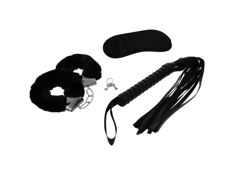 INTENSE - FETISH EROTIC PLAYSET 1 WITH HANDCUFFS, BLIND MASK AND FLOGGER