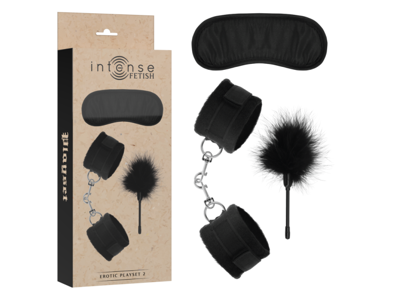 INTENSE - FETISH EROTIC PLAYSET 2 WITH HANDCUFFS, BLIND MASK AND TICKLER