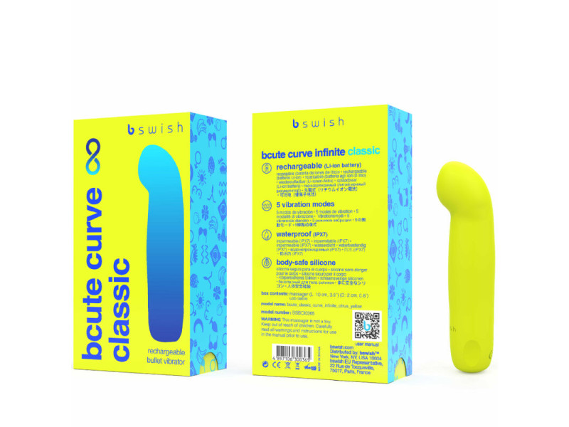 B SWISH - BCUTE CURVE INFINITE CLASSIC RECHARGEABLE SILICONE VIBRATOR YELLOW