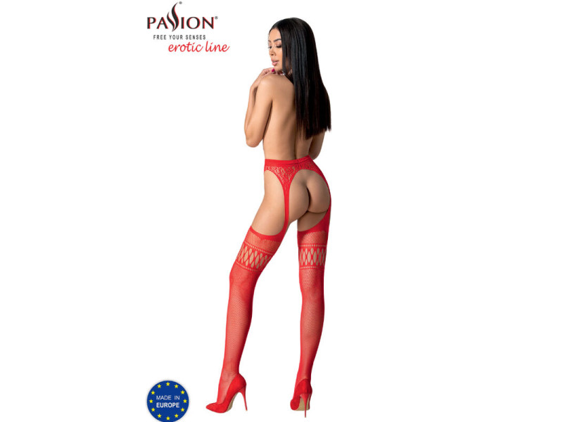 PASSION - S026 RED STOCKINGS WITH GARTER ONE SIZE