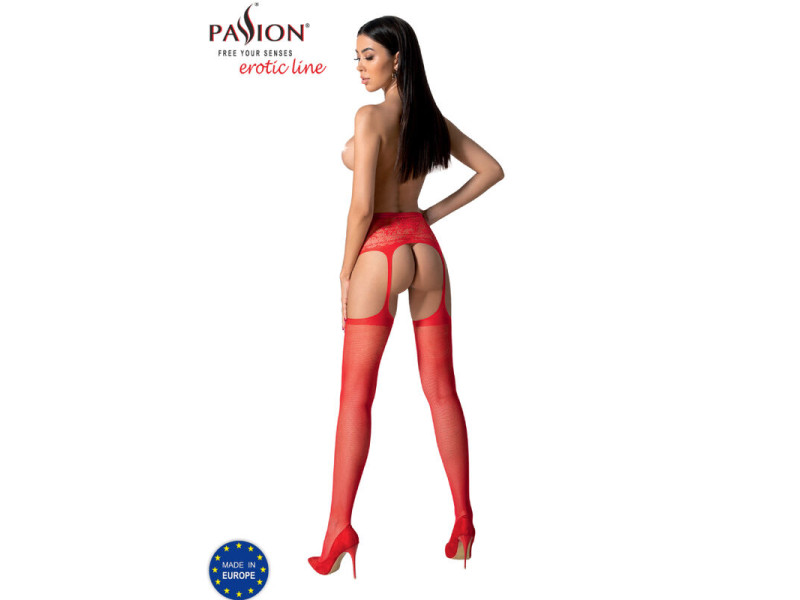 PASSION - S028 RED STOCKINGS WITH GARTER ONE SIZE