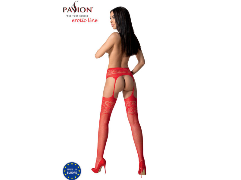 PASSION - S029 RED STOCKINGS WITH GARTER ONE SIZE