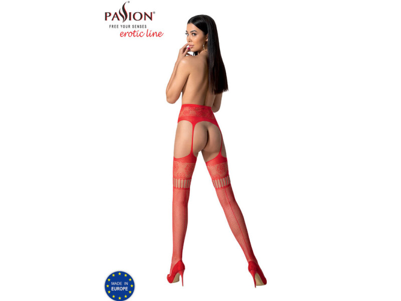 PASSION - S030 RED STOCKINGS WITH GARTER ONE SIZE