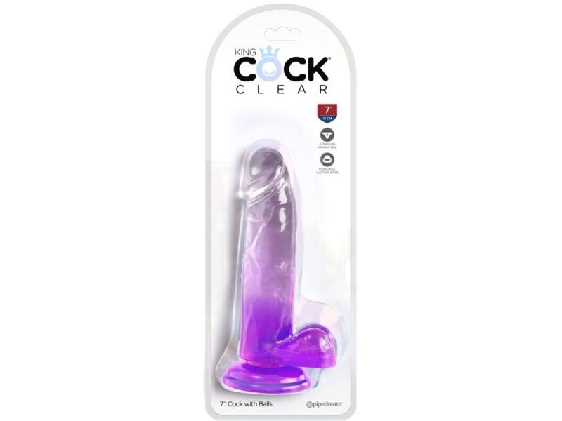 KING COCK - CLEAR REALISTIC PENIS WITH BALLS 15.2 CM PURPLE