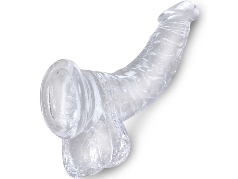 KING COCK - CLEAR REALISTIC CURVED PENIS WITH BALLS 16.5 CM TRANSPARENT