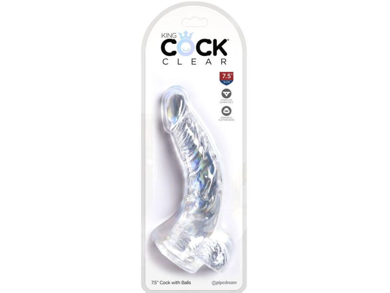 KING COCK - CLEAR REALISTIC CURVED PENIS WITH BALLS 16.5 CM TRANSPARENT