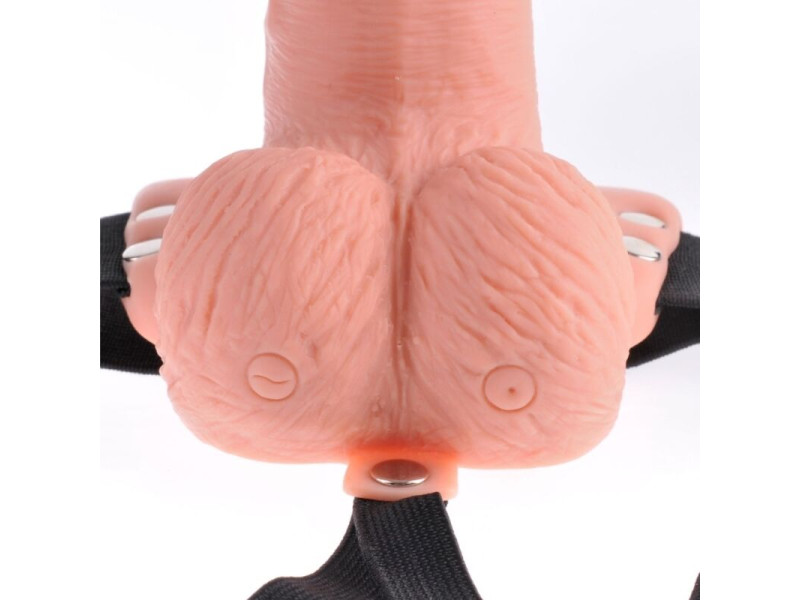 FETISH FANTASY SERIES - ADJUSTABLE HARNESS REMOTE CONTROL REALISTIC PENIS WITH RECHARGEABLE TESTICLES AND VIBRATOR 15 CM