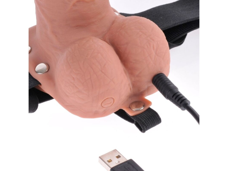 FETISH FANTASY SERIES - ADJUSTABLE HARNESS REALISTIC PENIS WITH BALLS RECHARGEABLE AND VIBRATOR 17.8 CM