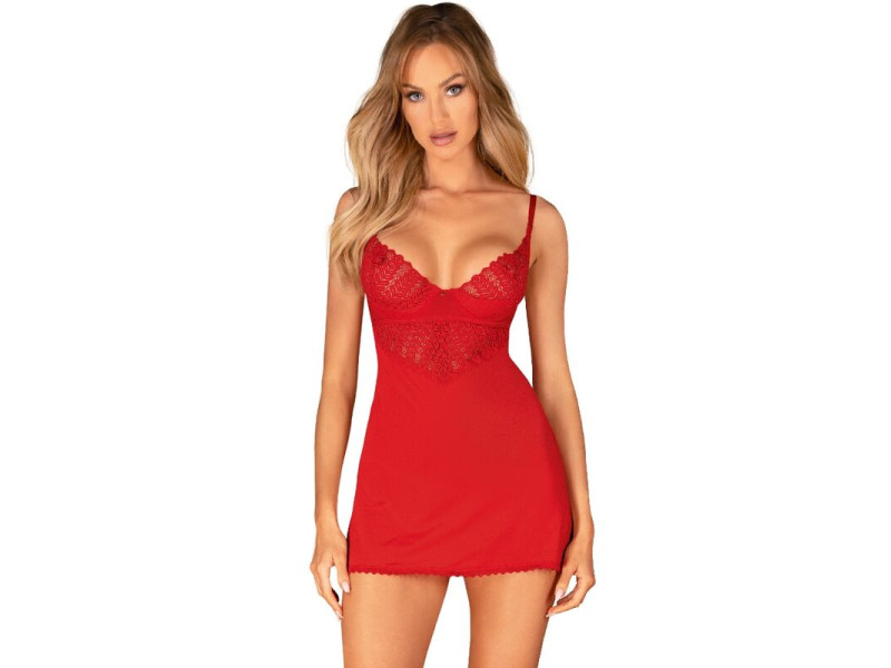 OBSESSIVE - INGRIDIA CHEMISE & THONG RED XS/S