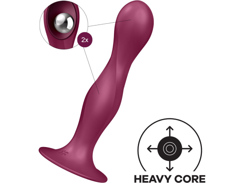 SATISFYER - DOUBLE BALL-R SILICONE DILDO GARNET