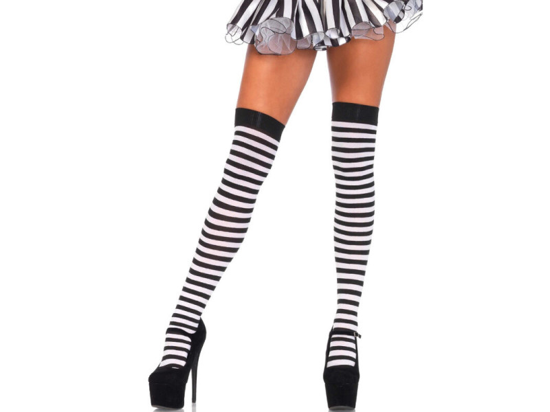 LEG AVENUE - BLACK/WHITE STRIPED HIGH SOCKS