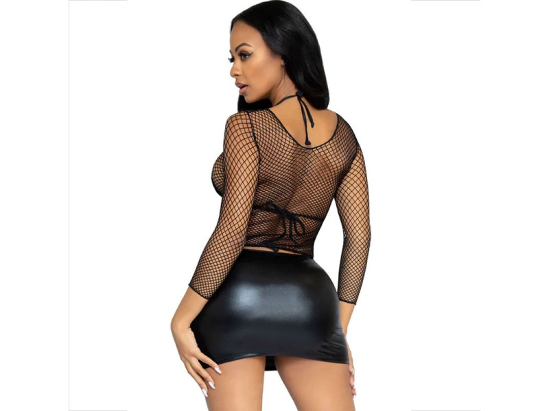 LEG AVENUE - FISHNET LONG SLEEVE T-SHIRT BLACK