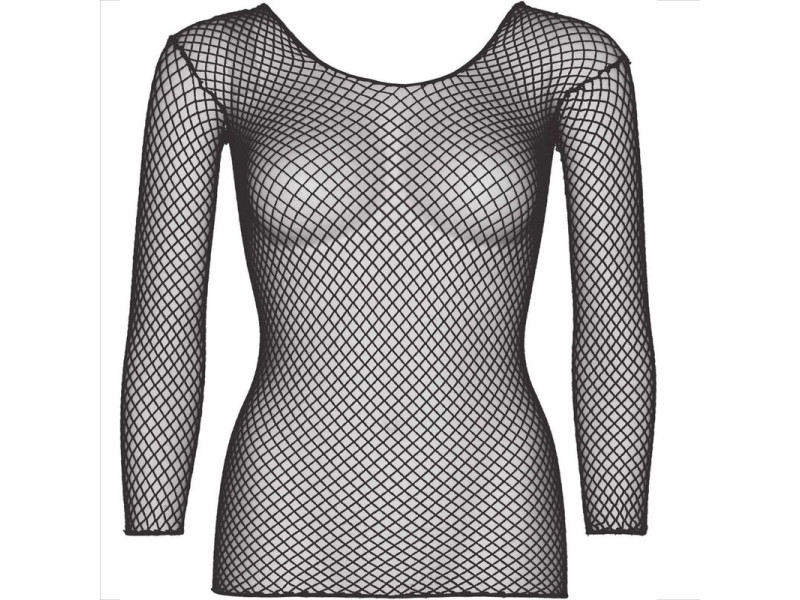 LEG AVENUE - FISHNET LONG SLEEVE T-SHIRT BLACK