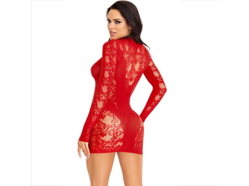 LEG AVENUE - MINI DRESS WITH LACE LONG SLEEVE RED