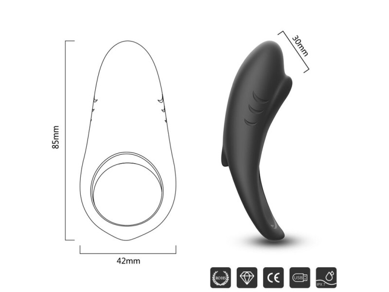 ARMONY - SHARK VIBRATOR RING FOR COUPLES REMOTE CONTROL BLACK