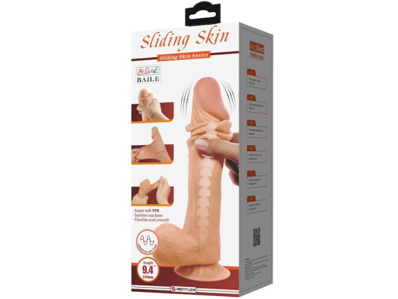 PRETTY LOVE - SLIDING SKIN SERIES REALISTIC DILDO WITH SLIDING SKIN SUCTION CUP REMOTE CONTROL FLESH 24 CM