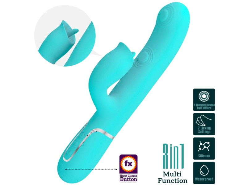 PRETTY LOVE - RABBIT VIBRATOR WITH LICKING AQUA GREEN