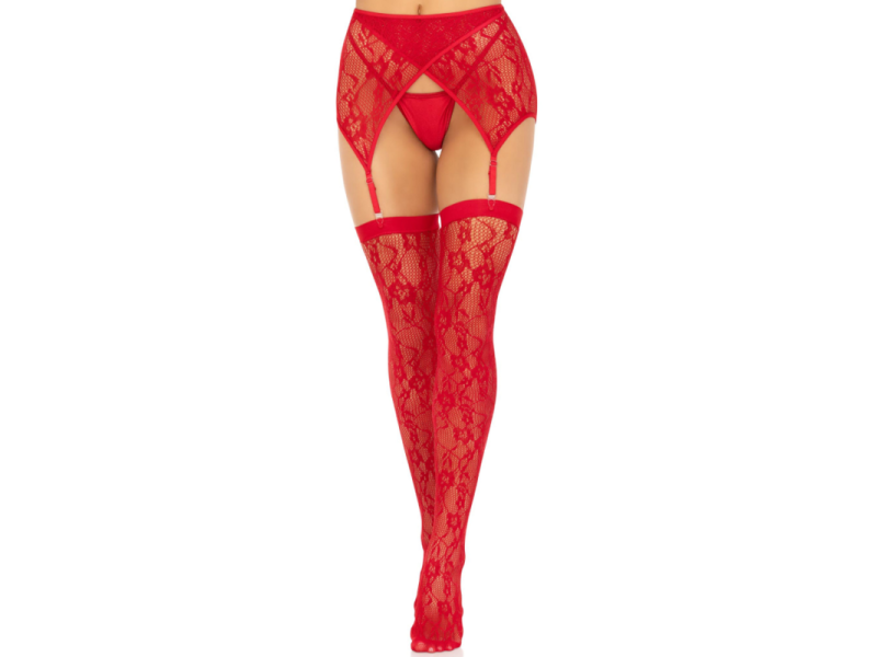 LEG AVENUE - LACE THIGH HIGHS & GARTERBELT RED