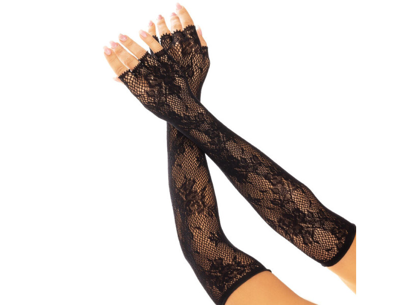 LEG AVENUE - FLORAL NETWORK FINGERLESS GLOVES BLACK