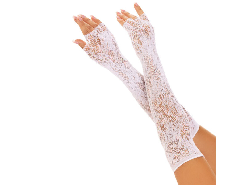 LEG AVENUE - FLORAL NETWORK FINGERLESS GLOVES WHITE