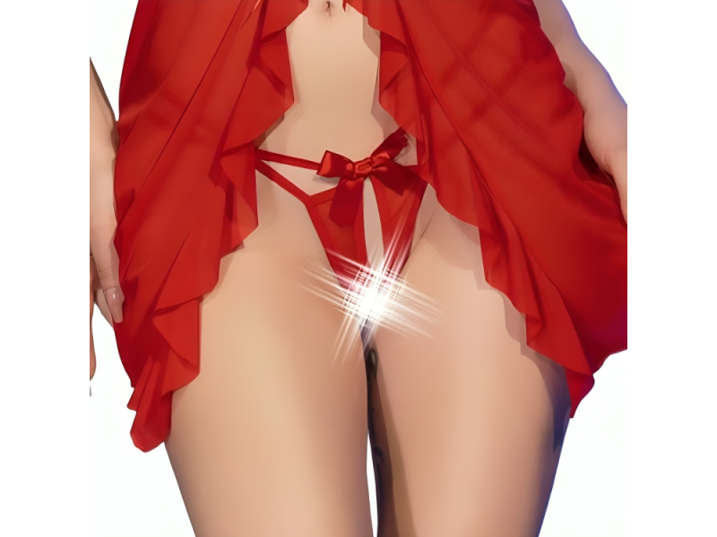 CHILIROSE - CR 4696 BABYDOLL & THONG CROTCHLESS RED S/M