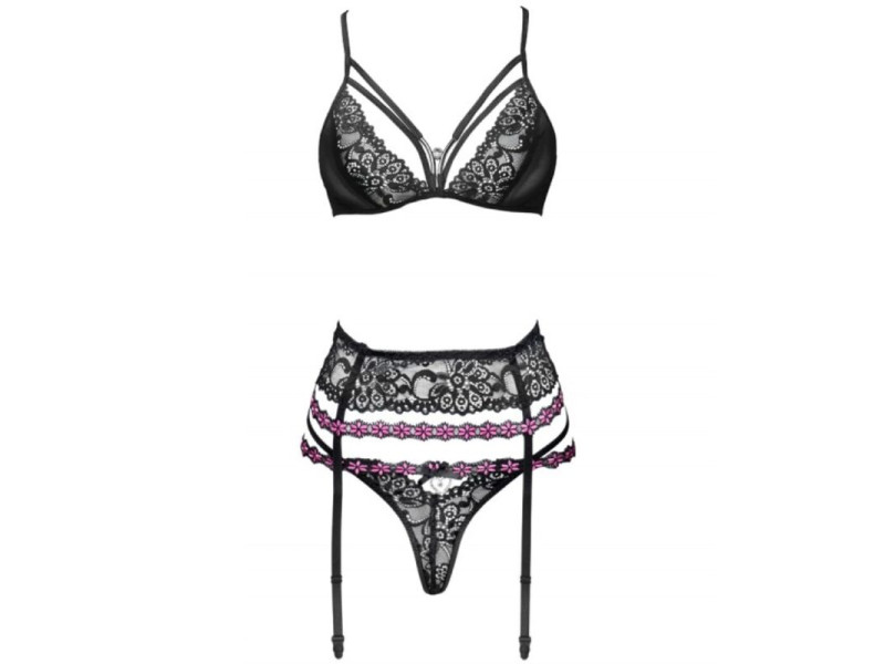 LIVCO CORSETTI FASHION - SNEHANA LC 90443 BRA + GARTER BELT + PANTY BLACK