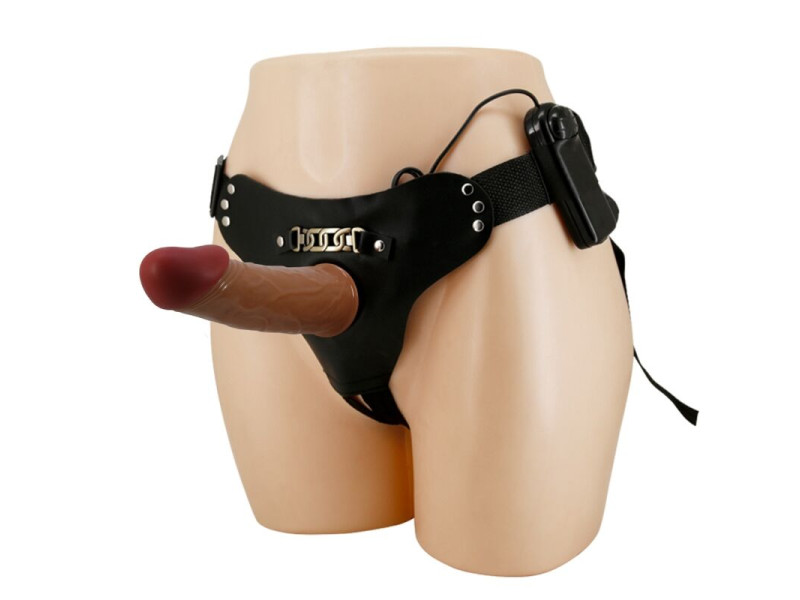 PRETTY LOVE - STARKS HARNESS BRIEFS MULTI-SPEED VIBRATION DILDO 17,5 CM LIGHT BROWN