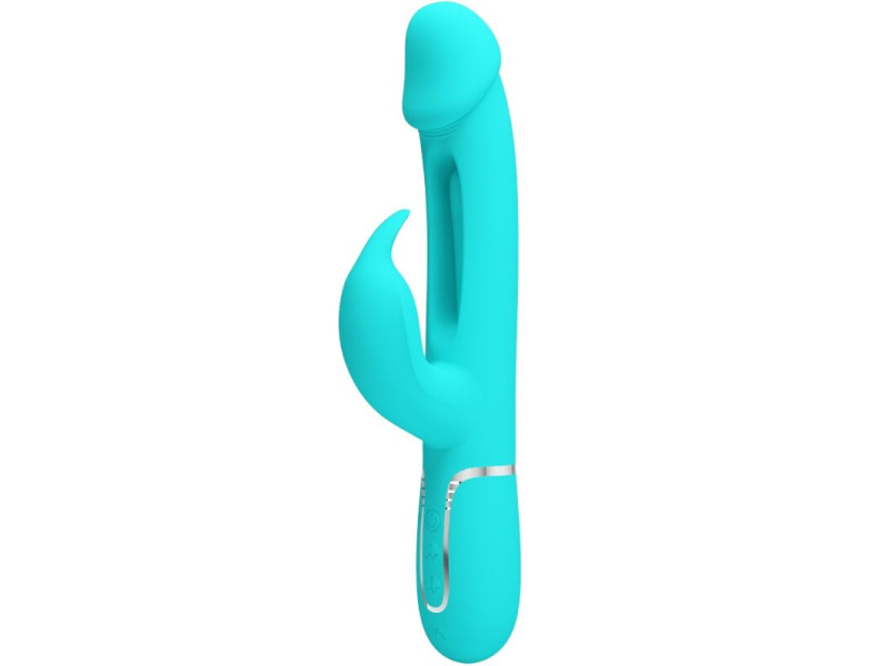 PRETTY LOVE - KAMPAS RABBIT 3 IN 1 MULTIFUNCTION VIBRATOR WITH TONGUE AQUA GREEN