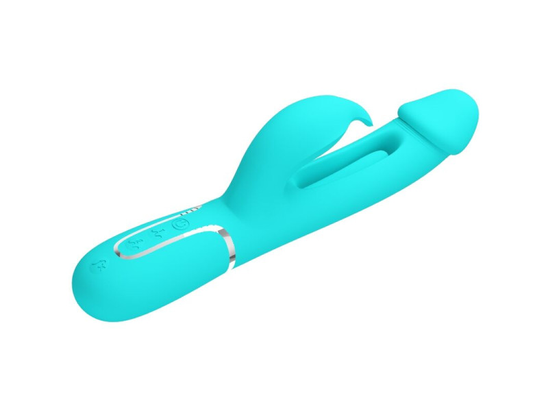 PRETTY LOVE - KAMPAS RABBIT 3 IN 1 MULTIFUNCTION VIBRATOR WITH TONGUE AQUA GREEN